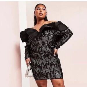 ASOS Luxe Curve Sequin Lace Ruffle Mini Dress Size: 22 NWT